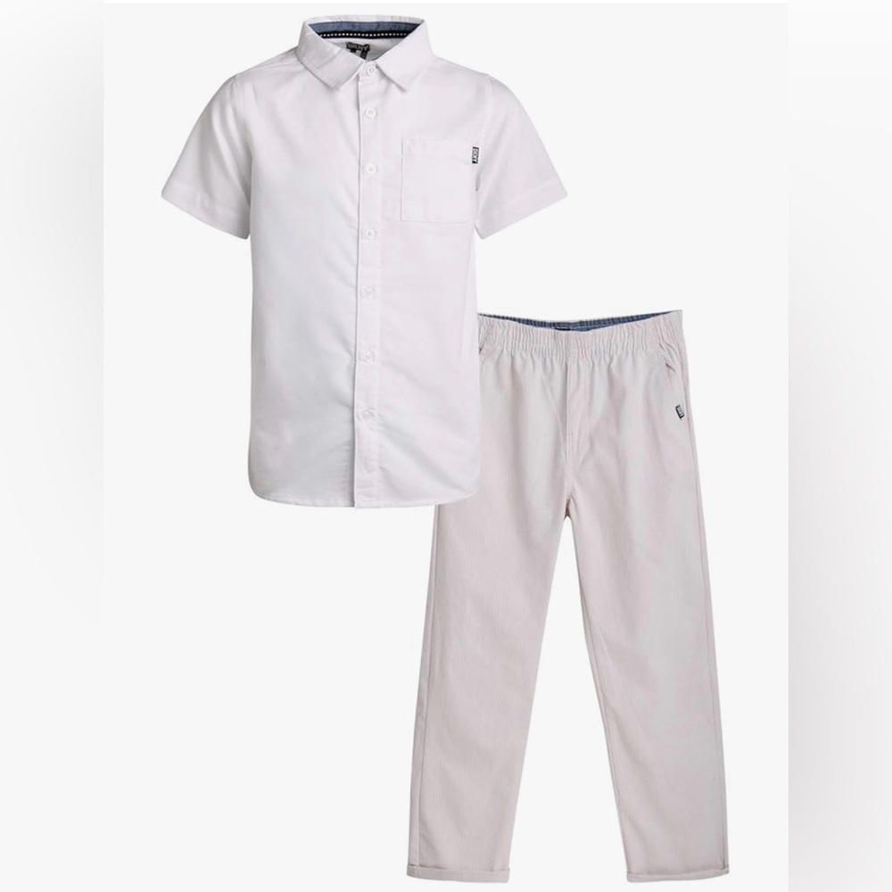 Pre-owned DKNY 2pc Short Sleeve Button Down Shirt & Front Canvas Pants/Size: 4